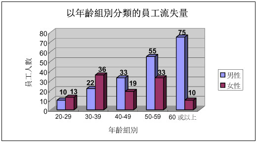 圖表：以年齡組別分類的員工人數