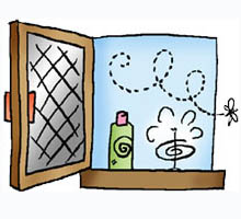 圖片 : 門窗須安裝防蚊網，或在窗戶附近擺放蚊香、電蚊片或滅蚊水