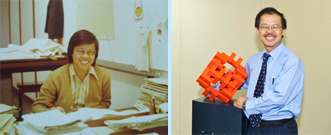 相片：1976年攝於工務司署辦公室(左)。我服務房屋委員會已逾卅載(右)。