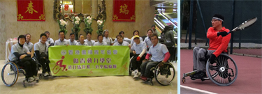 相片：鍾兆漢(前排左二)與協會其他會員一同備戰馬拉松比賽(左圖)。他也熱愛打網球(右圖)。