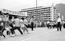 相片：40年前同事參加於橫頭磡舉行的拔河比賽。