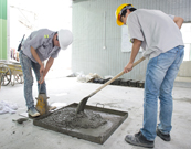 Photo: The Slump Test: first mix the concrete with a shovel and press it into a semi-conical container with an iron rod (left); remove the semi-conical container (middle); and measure the slump (right).