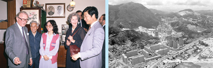 Photos: Lord Carrington (first left) chatted with residents at Shun Lee Estate during his visit in 1981 (left). An aerial view of Shun Lee Estate in 1980 (right).