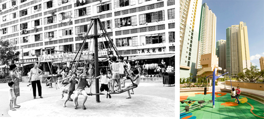 左圖：昔日的牛頭角邨。
右圖：今天的牛頭角上邨。