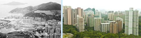 相片：1980年的柴灣(左)與今天的(右)相比照。