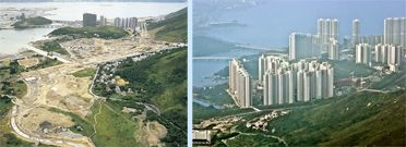 相片：1998年的東涌(左)，與今天的(右)截然不同。