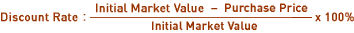 Discount Rate: [(Initial Market Value - Purchase Price) / Initial Market Value] * 100%