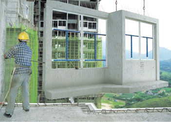 The use of prefabricated building elements reduces construction waste and has other environmental benefits.
