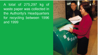 Photo: A total of 275,297 kg of waste paper was collected in the Authority's Headquarters for recycling between 1996 and 1999