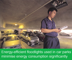 Photo: Energy-efficient floodlights used in car parks minimse energy consumption significantly