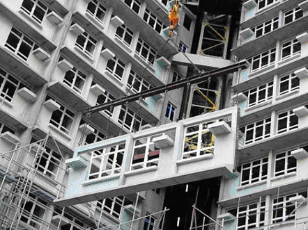 Photo: Extensive use of pre-cast and prefabricated elements in building construction works